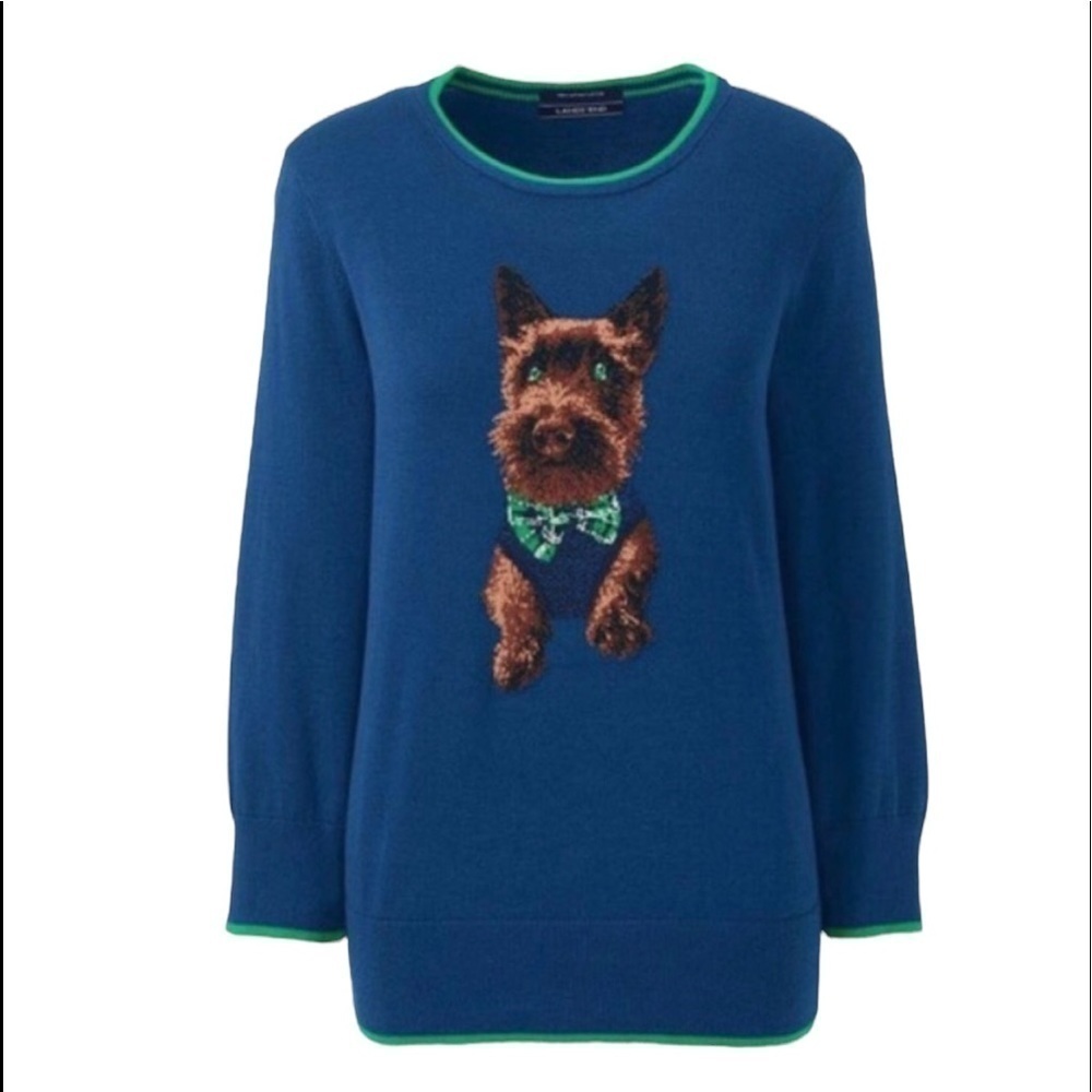 Women's Lands End Harbor Dog Sweater Blue Size Medium - Picture 4 of 4